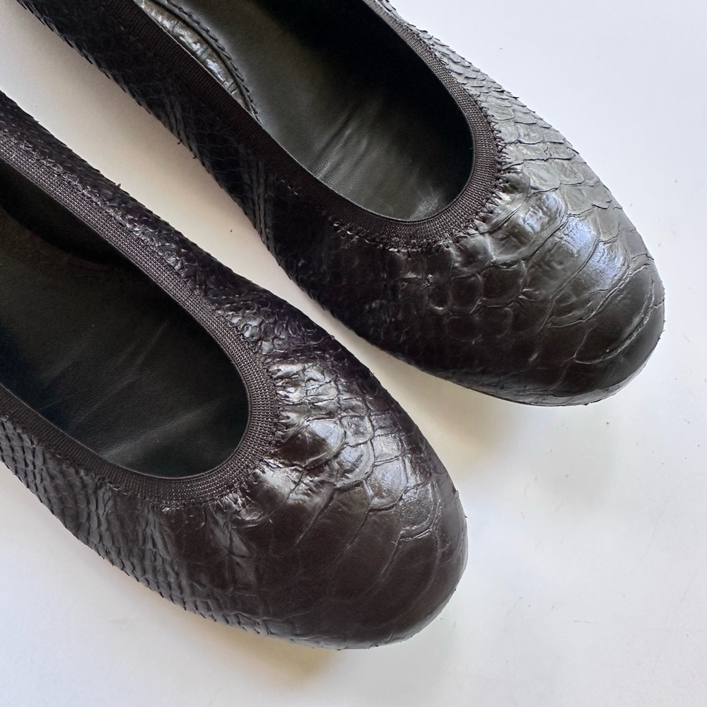 Theory Black Python Snakeskin Ballet Flats With L… - image 2